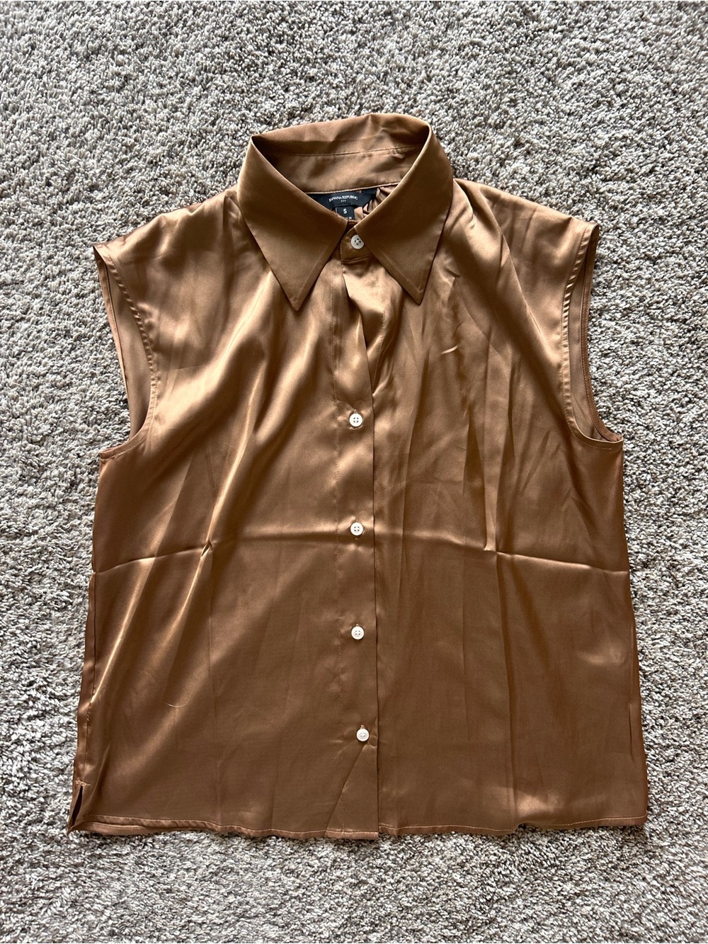 Banana Republic Sleeveless Satin Button-Up Blouse - Brown